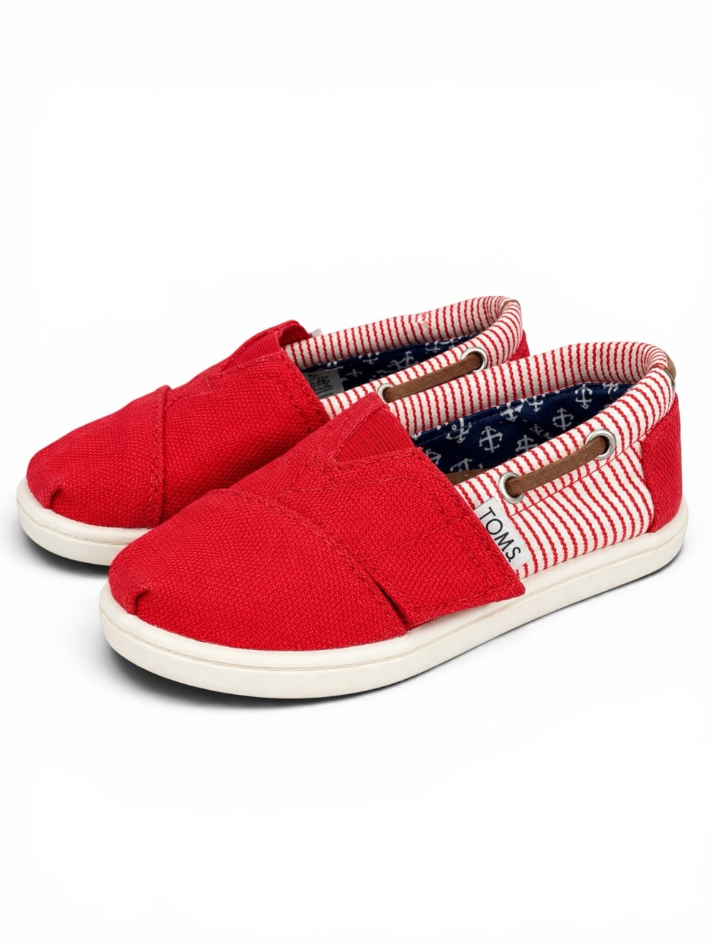 TOMS Toddler Red Canvas Slip-On Shoes Nautical Stripe Size 8